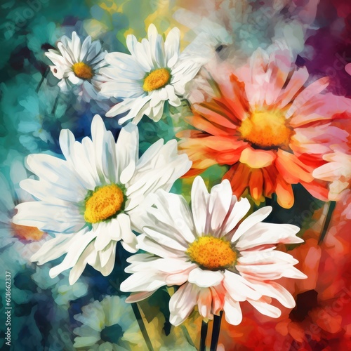 Close up of multi coloured flowers background  created using generative ai technology