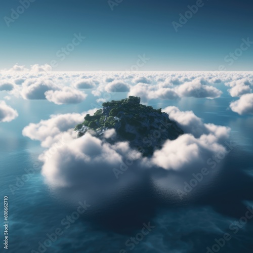 Island in the sky with greenery surrounded by clouds, created using generative ai technology © Future Vision