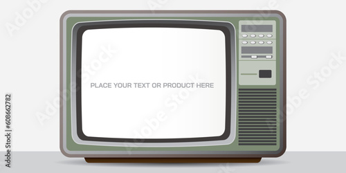 Retro TV front view with blank space at screen. Vintage television isolated flat design vector illustration. photo