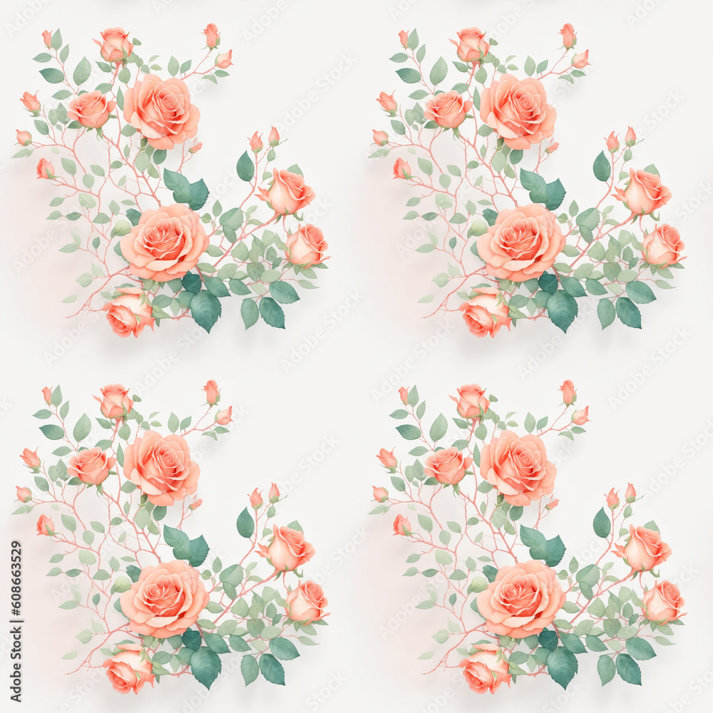 seamless wallpaper with red flowers watercolor