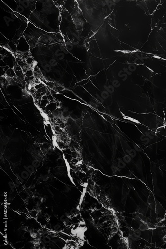 Close up of black and white marble with veins background, created using generative ai technology