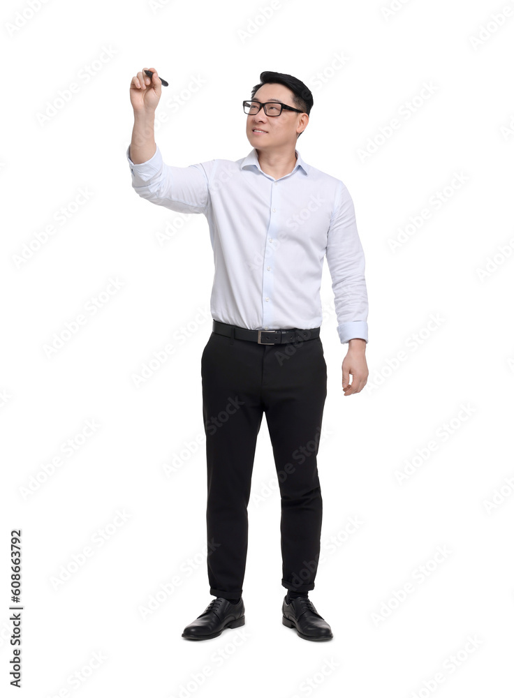Businessman with marker writing on white background Businessman with marker writing on white background