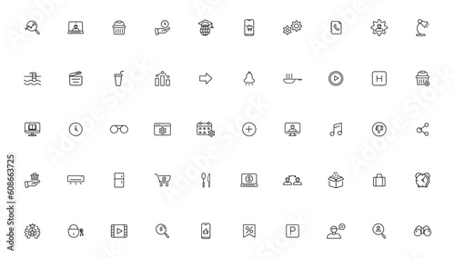 Popular Thin line icon Set. Thin Line Outline Icons.Vector illustrato