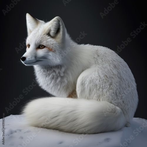 Close up of cute white fox in snow, created using generative ai technology © Future Vision