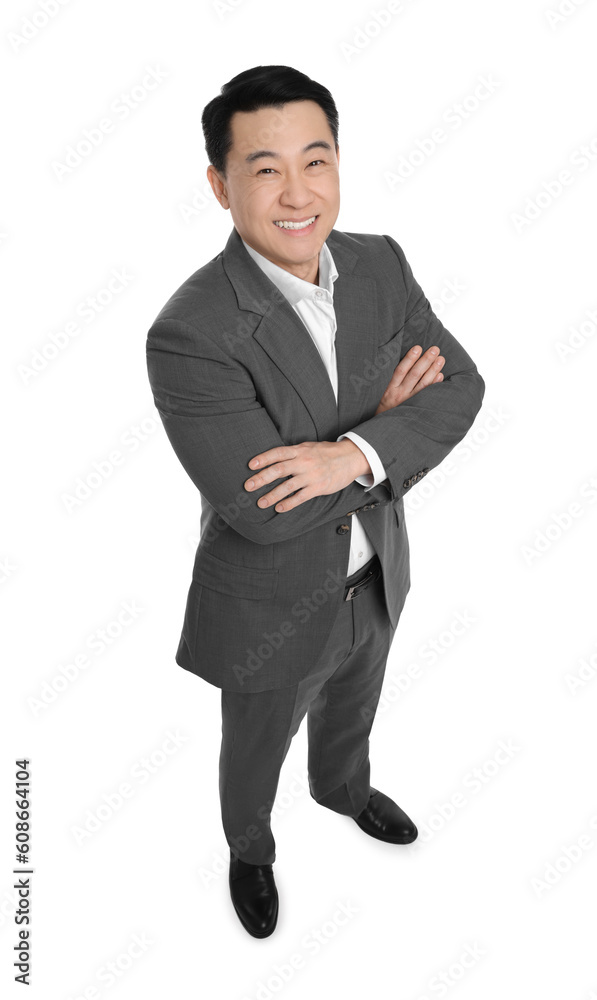 Businessman in suit posing on white background, above view Businessman in suit posing on white background, above view