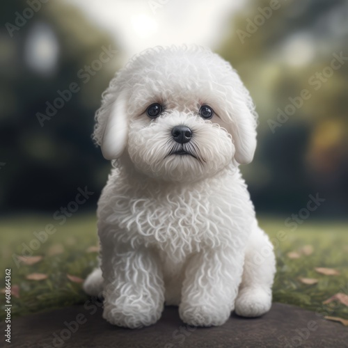 Close up of cute white bichon dog, created using generative ai technology © Future Vision