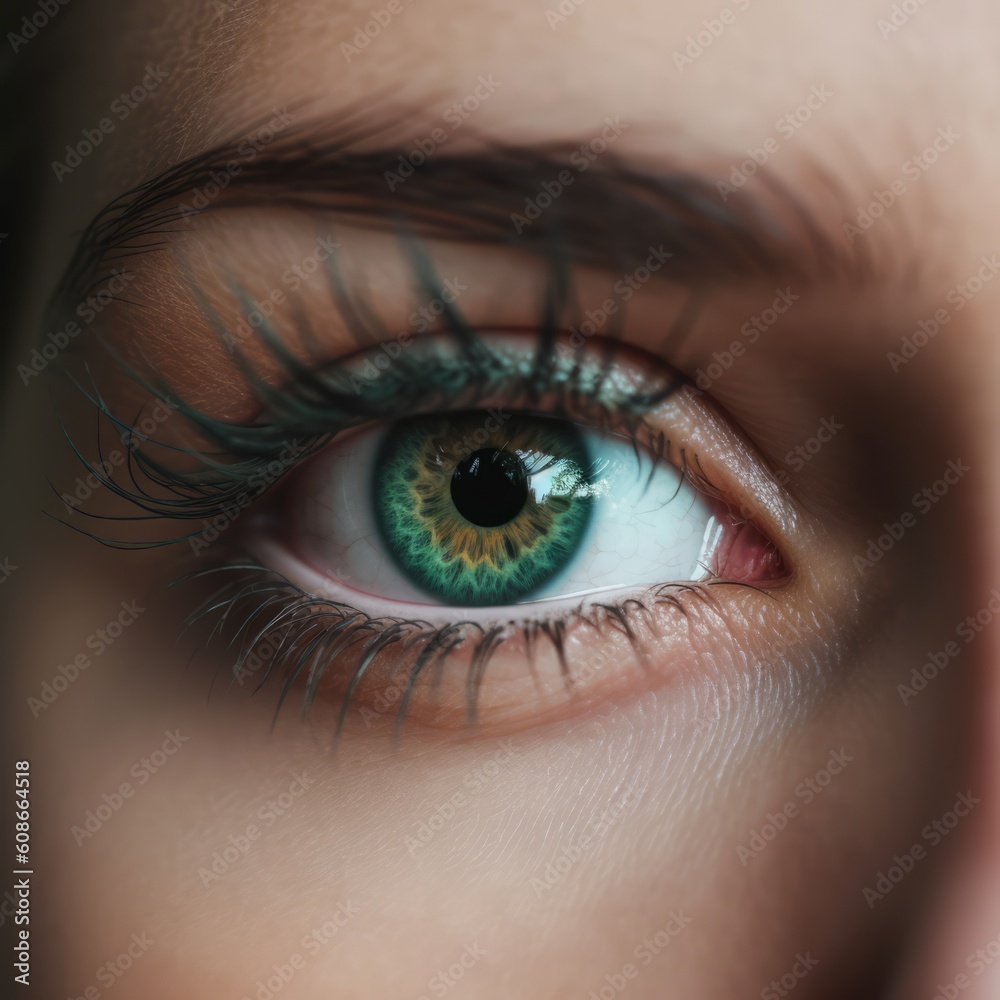 Close up of woman's blue eye, created using generative ai technology