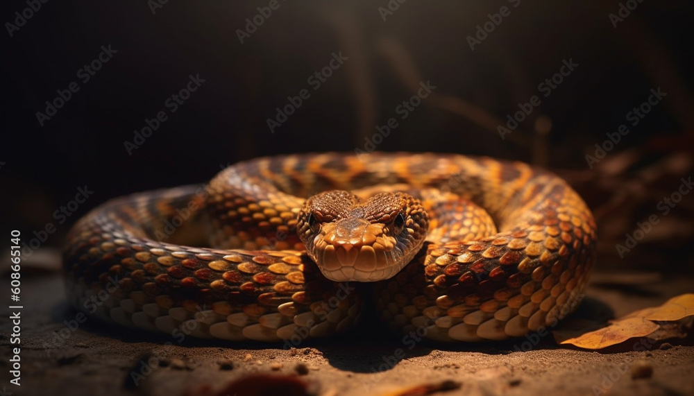 Obraz premium Endangered viper crawls through spooky forest, danger lurking nearby generated by AI