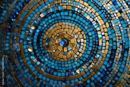 Close up of multi coloured mosaic background, created using generative ai technology