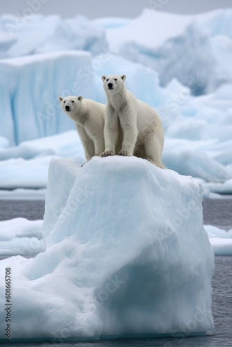 Polarbear standing on iceberg at sea created using generative ai technology
