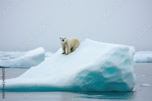 Two polarbears standing on iceberg at sea created using generative ai technology photo