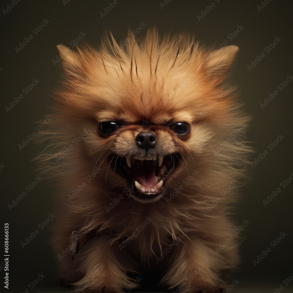 Close up of angry dog with open mouth on black background created using generative ai technology