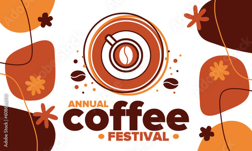 Coffee Festival. For coffee lovers. Event for professionals in the coffee industry. Cafes, restaurants and coffee roasters. Trainings for baristas from staff schools. Creative Illustration. Vector