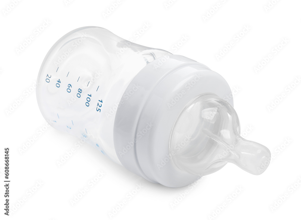 Empty feeding bottle for infant formula isolated on white Empty feeding bottle for infant formula isolated on white