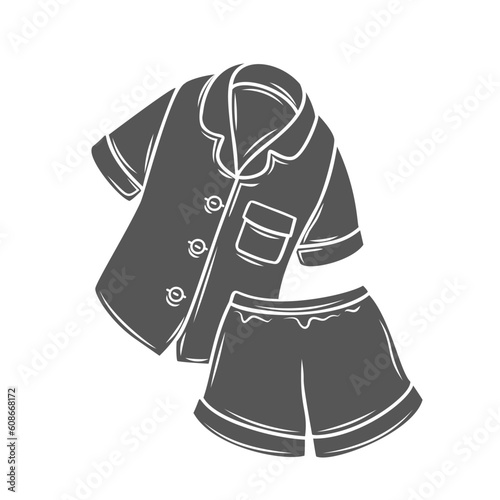Pajama glyph icon vector illustration. Stamp of cute nightwear for lady with shorts and shirt, cozy soft female summer clothes to sleep at night and beauty clothing to wear on girls pajamas party