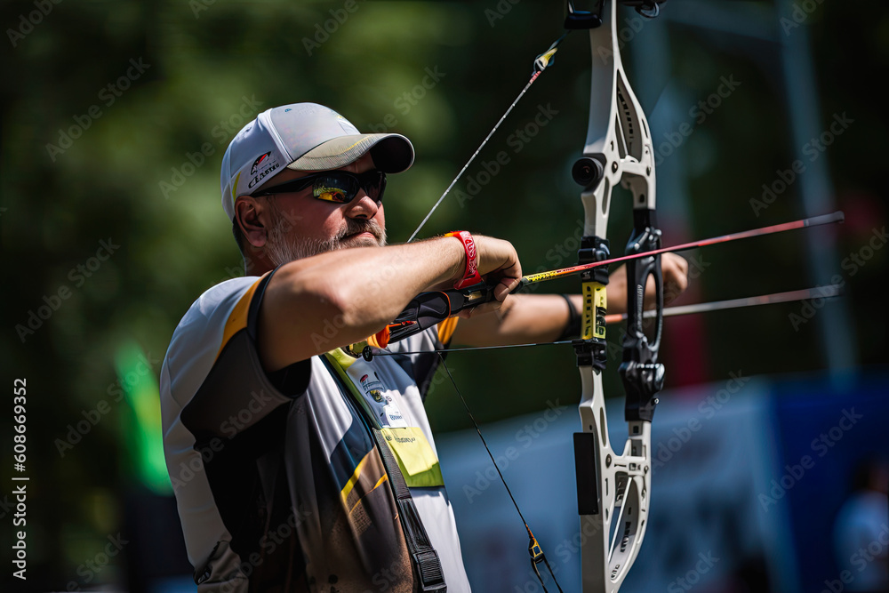 Obraz premium Archery championship, archers, arrows and targets, sunny day. Generative AI