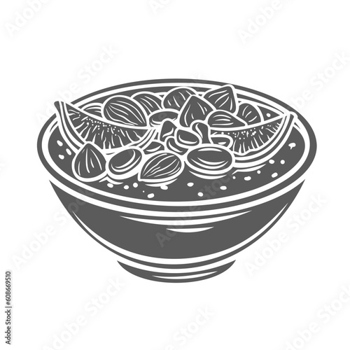 Ashure, traditional Turkish dessert glyph icon vector illustration. Stamp of Noahs pudding in glass bowl, Ashure dish for festival celebration in Turkey made of grains, fresh pieces of fruits and nuts