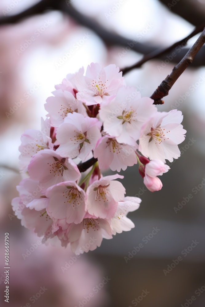 Close up of pink cherry blossoms, created using generative ai technology