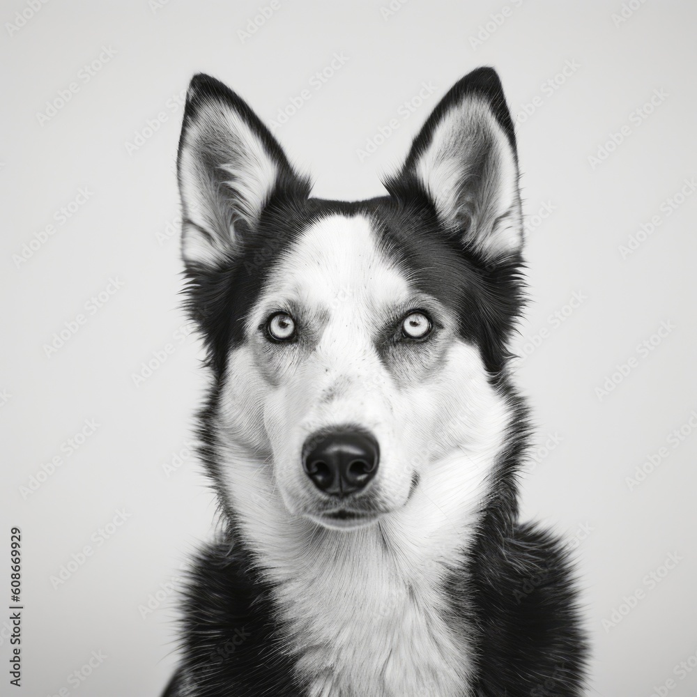 Portrait of black and white siberian husky, created using generative ai technology Portrait of black and white siberian husky, created using generative ai technology
