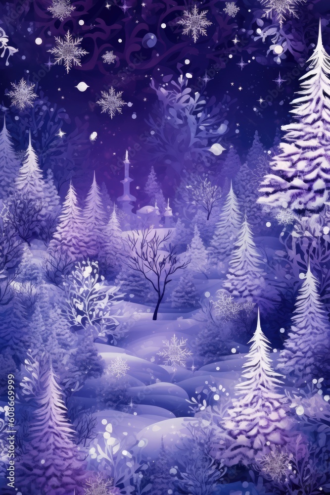 Obraz premium Purple christmas tree and baubles on purple background, created using generative ai technology