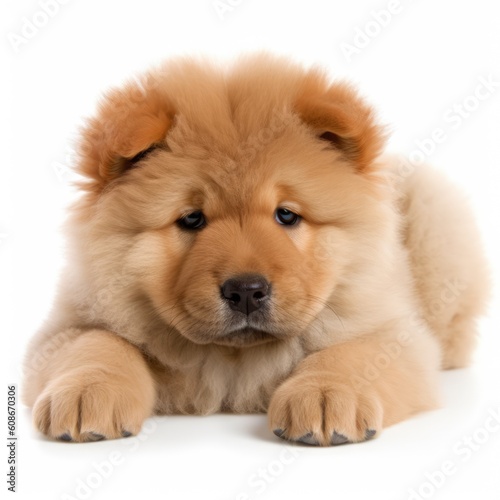 Portrait of cute chow chow puppy on white background, created using generative ai technology © Future Vision