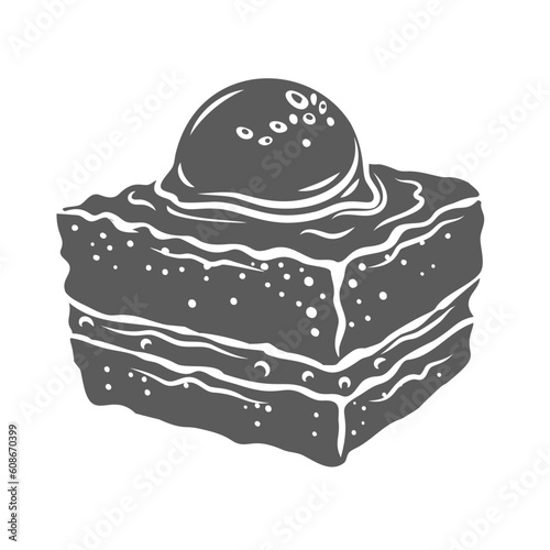 Ekmek kadayifi, Turkish dessert glyph icon vector illustration. Stamp of bread pudding piece serving with kaymak cream, kadayifi gourmet cake and sweet creamy pastry of traditional oriental cuisine photo