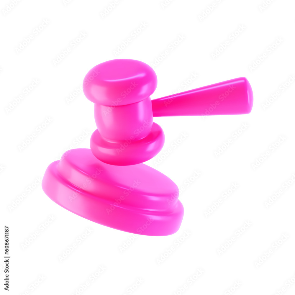 3d pink judge gavel icon isolated on white background. Render of auction hammer and concept of law and judgment. 3d cartoon simple vector illustration 3d pink judge gavel icon isolated on white background. Render of auction hammer and concept of law and judgment. 3d cartoon simple vector illustration
