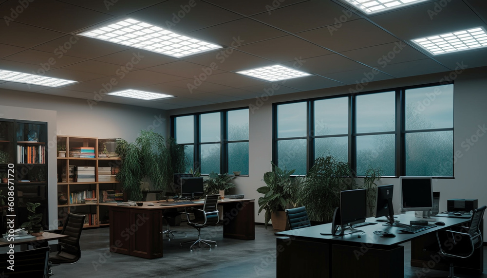 Modern businessman works in luxury office with creative design decor generated by AI Modern businessman works in luxury office with creative design decor generated by AI