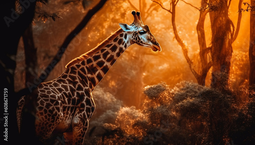 Majestic giraffe standing in the sun, a portrait of beauty generated by AI © djvstock