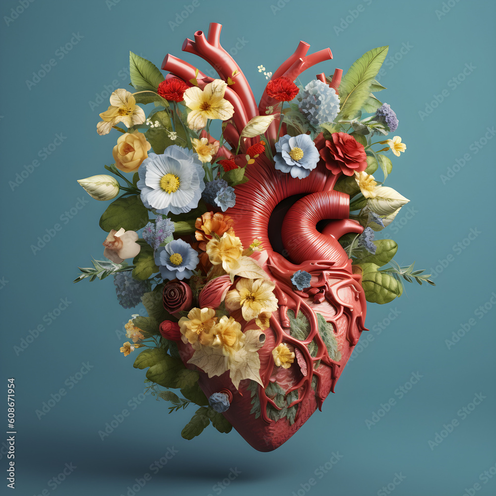 Naklejka premium red heart made from flowers. Love concept, Generative AI