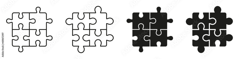 Teamwork, Idea, Logic Game, Combination Solution Symbols. Square Jigsaw Parts Fit Line Solid Pictogram Set. Puzzle Pieces Match Icon Collection. Isolated Vector Illustration Teamwork, Idea, Logic Game, Combination Solution Symbols. Square Jigsaw Parts Fit Line Solid Pictogram Set. Puzzle Pieces Match Icon Collection. Isolated Vector Illustration