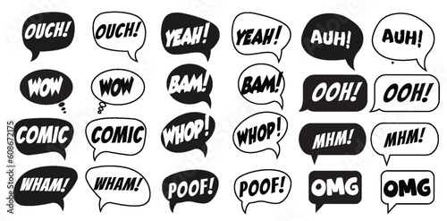 Comic sound effects in pop art style, vector Cartoon explosions, sound expression and comic speech bubble, set 2