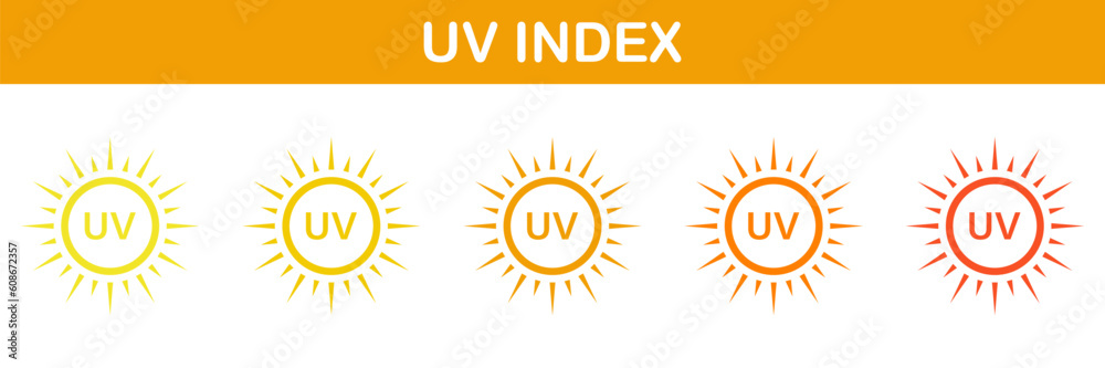 Sun Radiation Index Icons Set. Skin Protection From Sunlight Pictogram ...