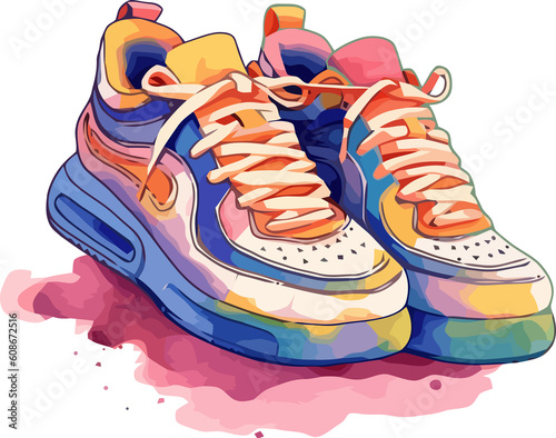 Watercolor Sneaker Painting, Colors and Artistic Splash Effects