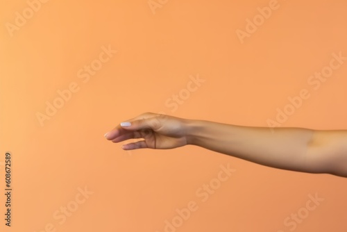 A woman showing her hand wrist. Beautiful slim woman. Generative AI