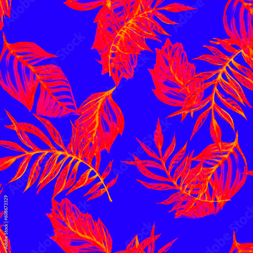 Red Banana Palm Leaf Wallpaper. Palm Tropical Drawing. Bright Pattern Palms. Vintage Palm Graphic. Fashion Jungle Leaf Wallpaper. Passion Engraved Botanic.