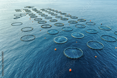 Billede på lærred Offshore sea aquaculture cages fish farm, seafood industry