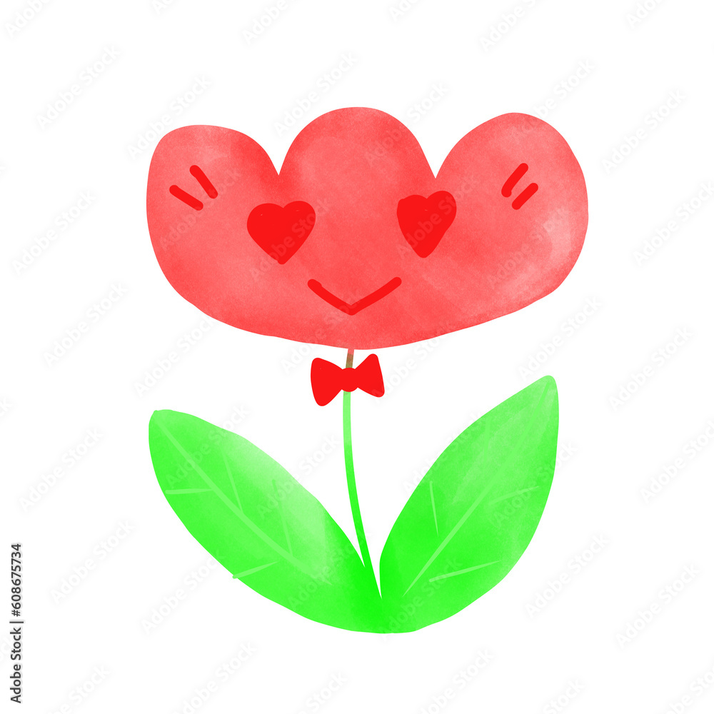 Flower cute and cartoon illustration.Cartoon nature painting element.