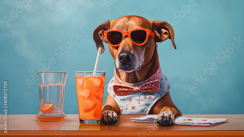 cool don in glasses with a glass of juice. Generative AI © madman2332