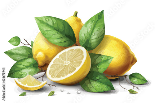 buah lemon : lemon fruit. Fresh lemon fruits, collection of vector illustrations. lemon slice. photo