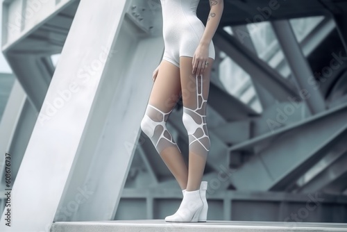 Woman showing her leg. Beautiful slim woman body. Generative AI