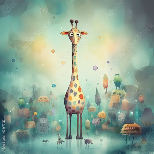 Cute Giraffe, Childrens Book Illustration, Generative AI photo