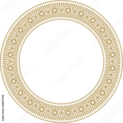 Vector round national Indian ornament. Golden circle border, frame, ring..