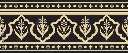 Vector seamless national gold and black ornament of ancient Persia. Iranian ethnic endless border, frame..