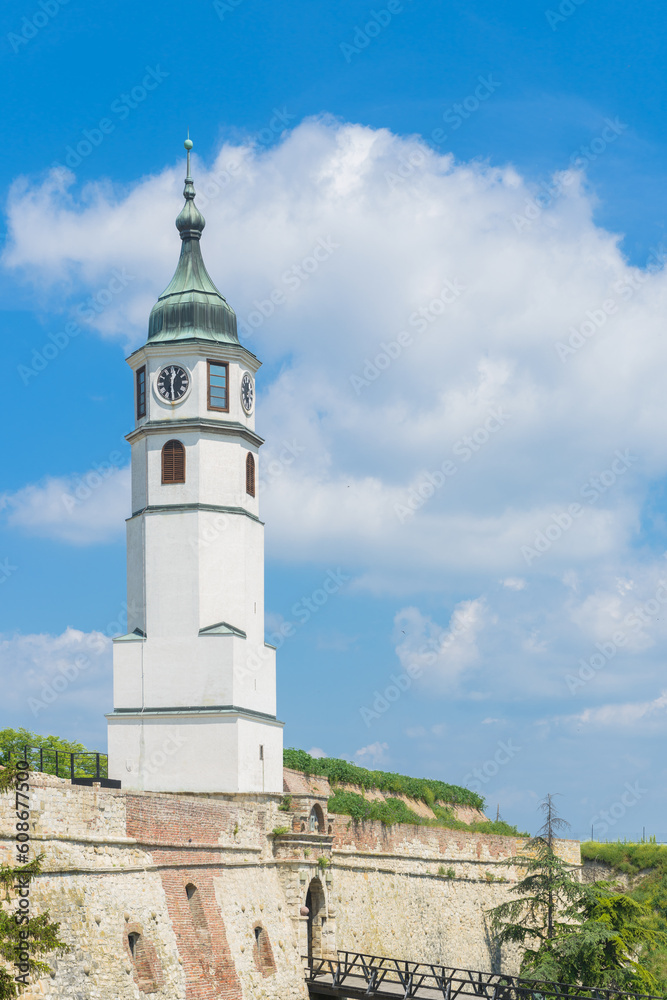 Clock tower in Fortress in Belgrade. Serbia