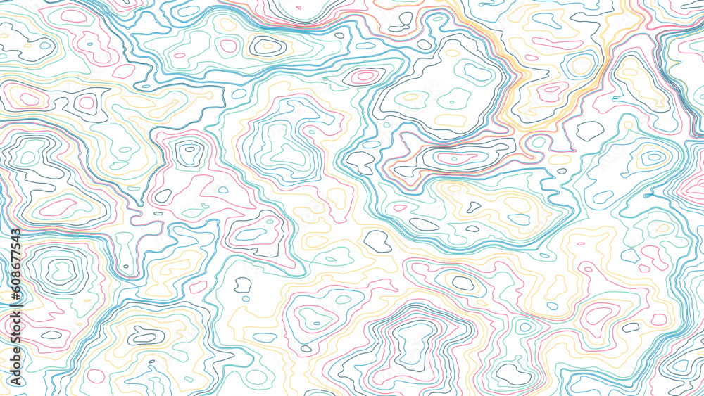 a narrow topographic map on a white colorful background