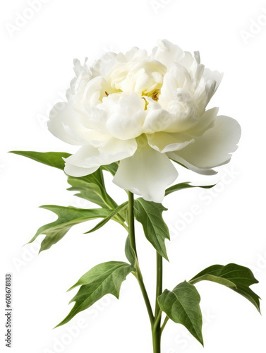 White peony flower on white background