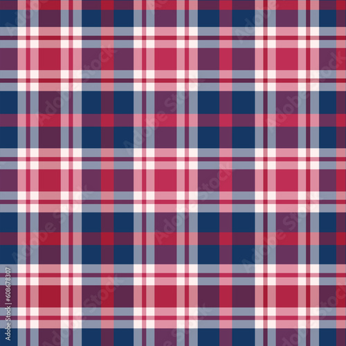 Red and blue plaid tartan checkered seamless pattern. For American Patriotic fabric, textile and backgrounds 