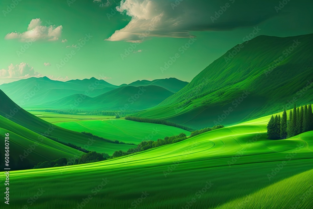 Green Colorful Nature Landscape Background with Copy Space. Generative AI Art Green Colorful Nature Landscape Background with Copy Space. Generative AI Art