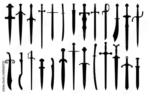 Sword silhouettes vector illustration set.